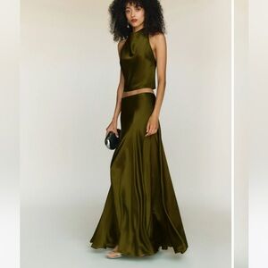 Reformation Olive Green two piece set with maxi skirt size 2
